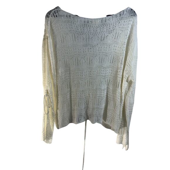 Pol Boho Open Knit White Lightweight Summer Sweater Large Flowy Adjustable - Picture 6 of 8
